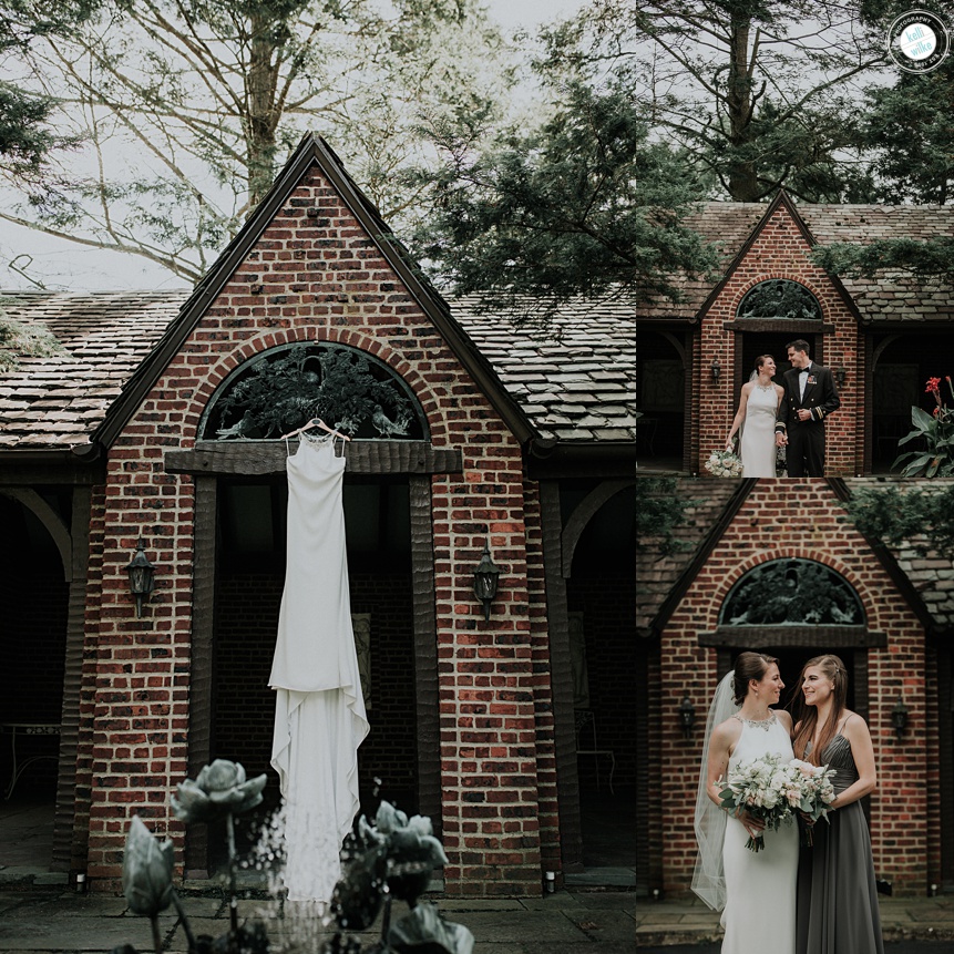 portraits in front of the tea house at greenville country club wedding