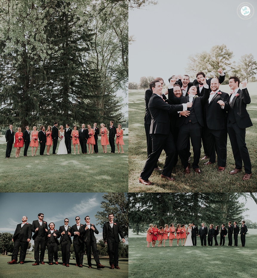 bridal party photos on the golf course at the wilmington country club in Wilmington Delaware