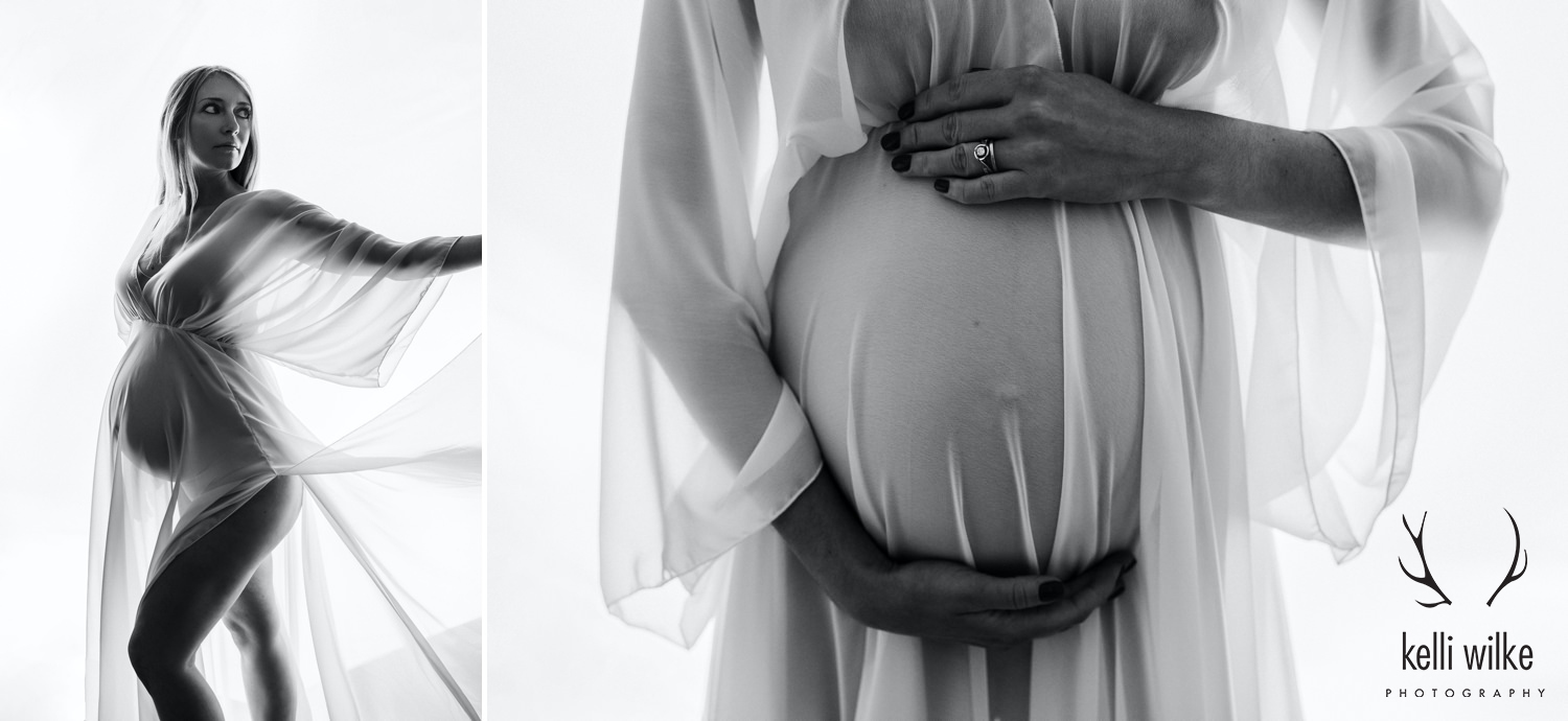 Two side by side maternity photos taken by Kelli Wilke Photography in Wilmington, Delaware. 