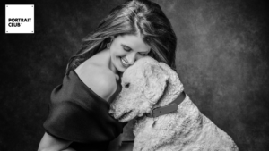 Minimalist black and white portrait photography of a woman and her dog – Portrait Club