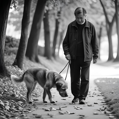 Older dog enjoying a gentle walk in nature