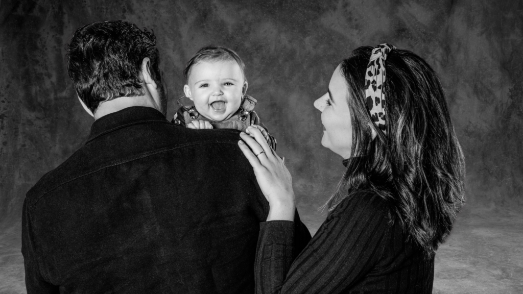 Studio photographer for families and pets capturing black and white portrait