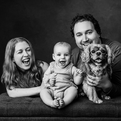 Black and white pet photography with professional studio photographer

