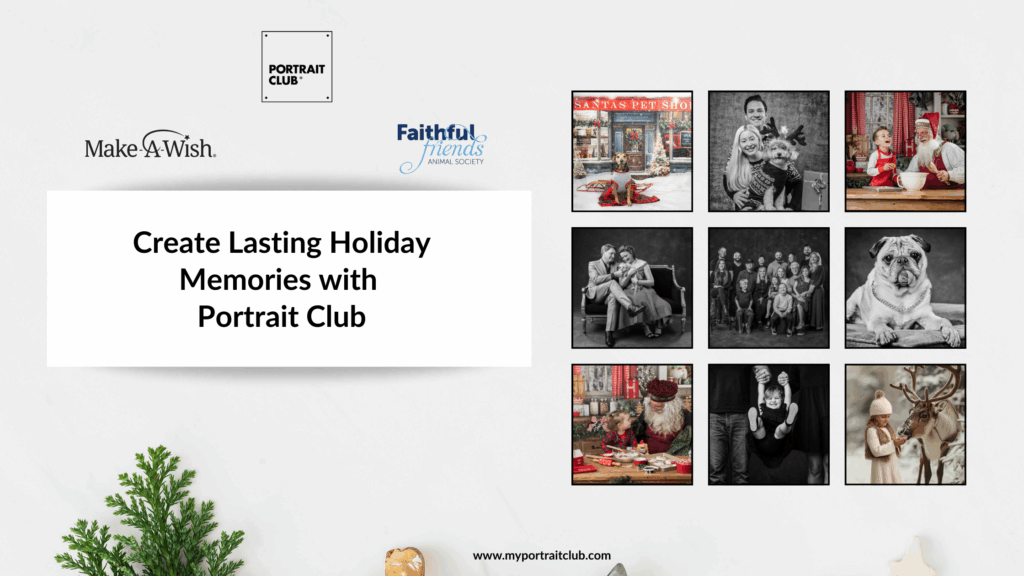 Family enjoying a Christmas portrait photography session at Portrait Club studio